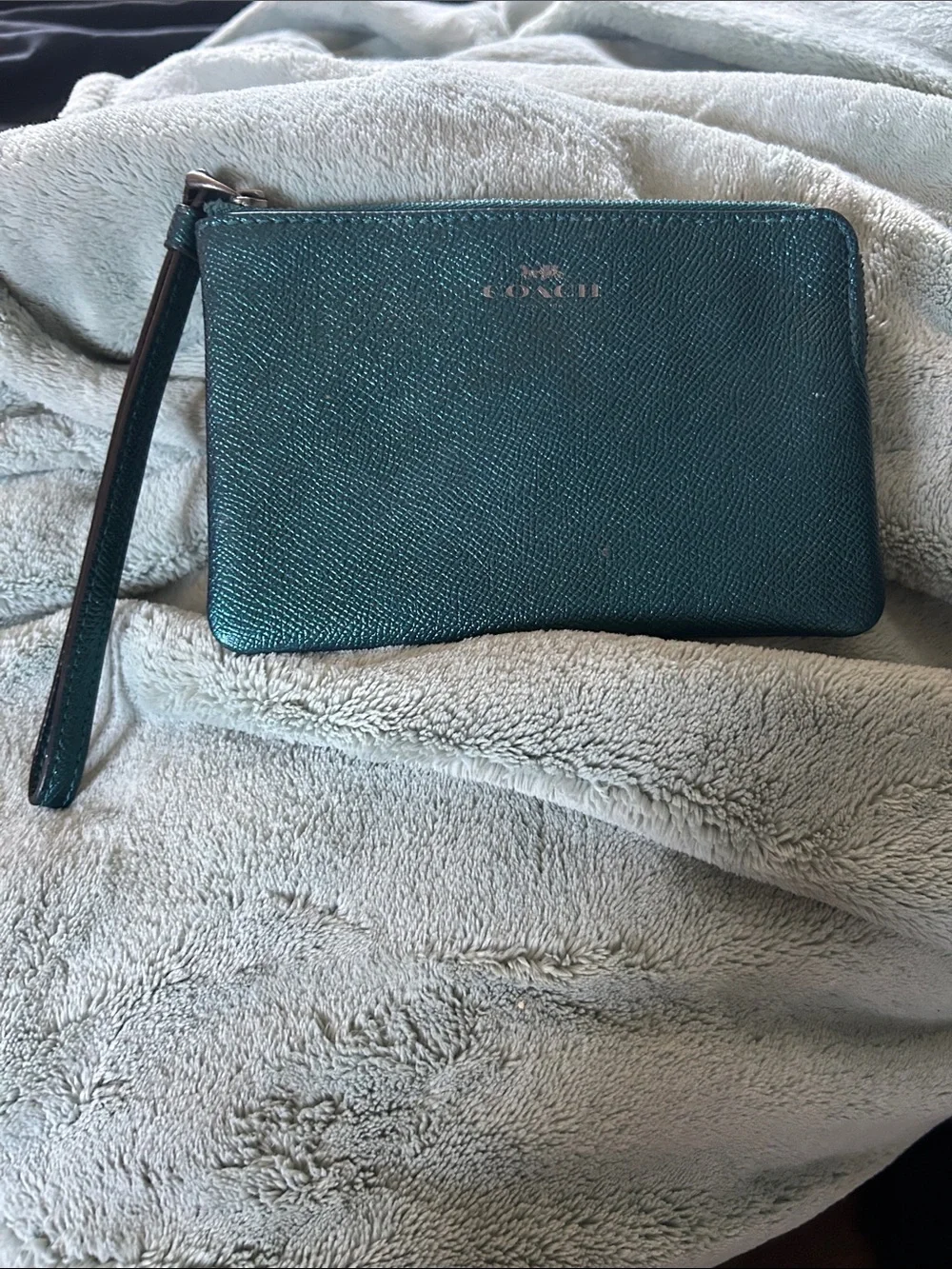 Coach Teal Leather Wristlet